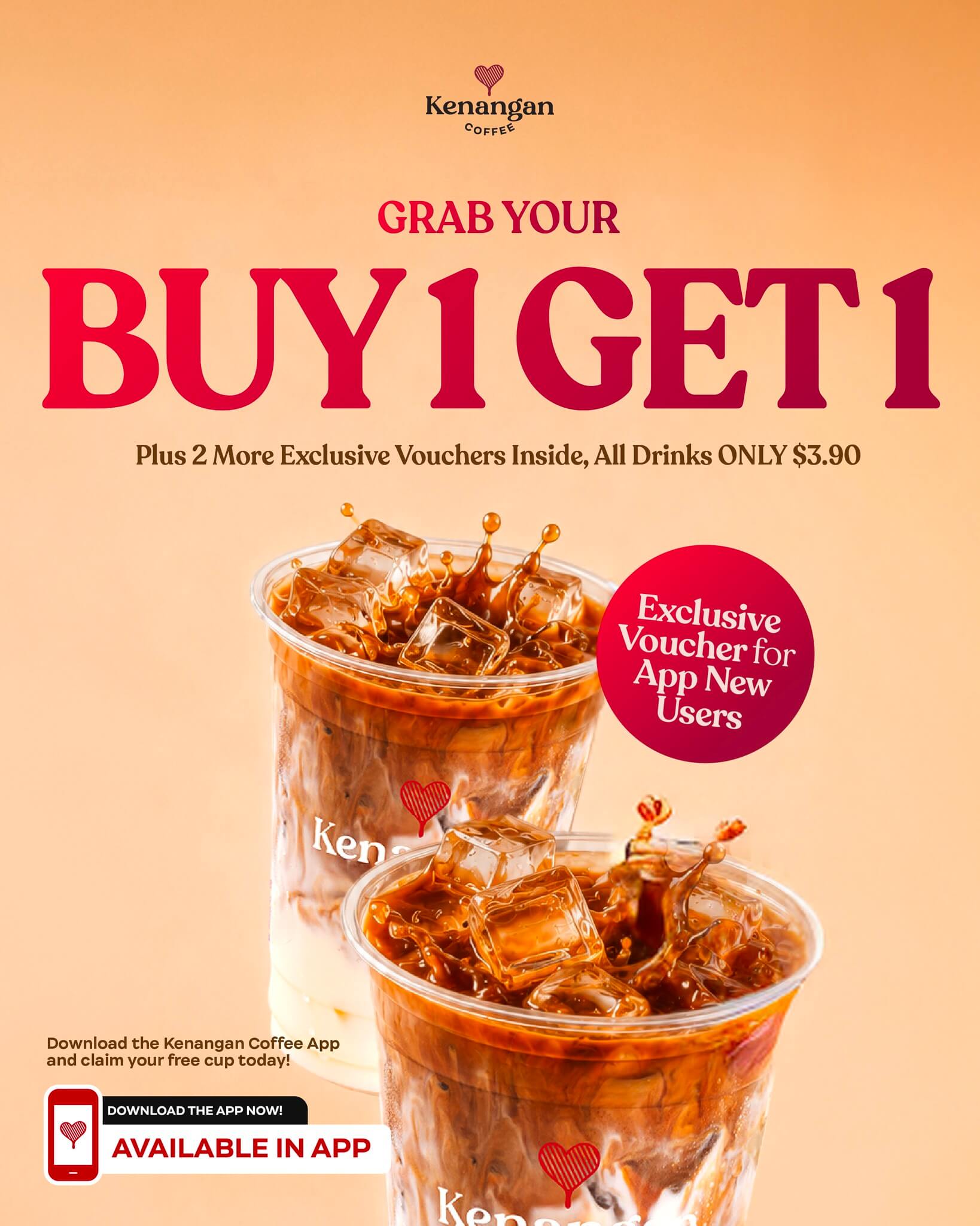 Kenangan-Coffee-Singapore-New-App-Members-Get-Buy-1-Get-1 8 September 2026 onwards: Kenangan Coffee Singapore: New App Members Get Buy 1 Get 1 Free Voucher Plus 2 x $3.90 Drink Vouchers