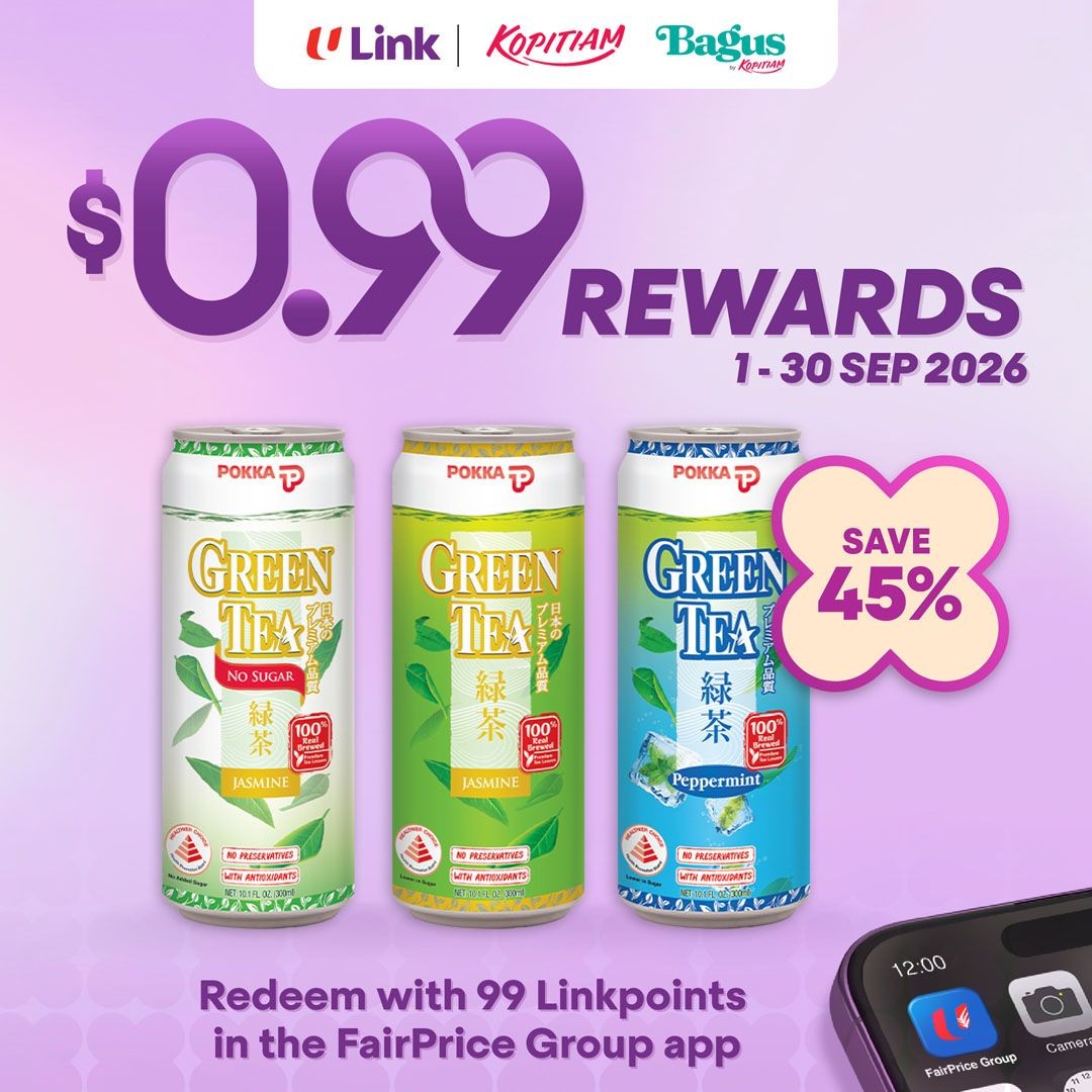 Kopitiam-45-OFF-Pokka-Green-Tea-Promotion 1-30 September 2026: Kopitiam: 45% OFF Pokka Green Tea Promotion from $0.99 with 99 Linkpoints at Participating Outlets