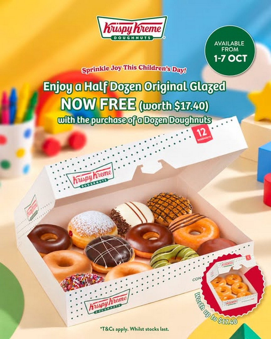Krispy-Kreme-Singapore-Childrens-Day-Promotion 1-7 October 2026: Krispy Kreme Singapore: Children’s Day Promotion – Get 6 Free Original Glazed Doughnuts with Every Dozen Purchased