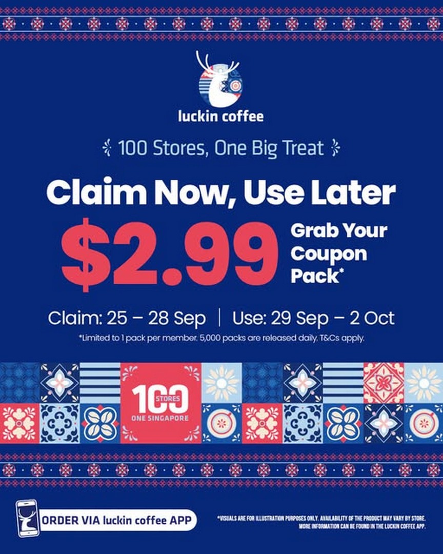 Luckin-Coffee-Singapore-100-Stores-Milestone-Promotion 25-28 September 2026: Luckin Coffee Singapore 100 Stores Milestone Promotion – Claim $2.99 Coupon Packs on Mobile App