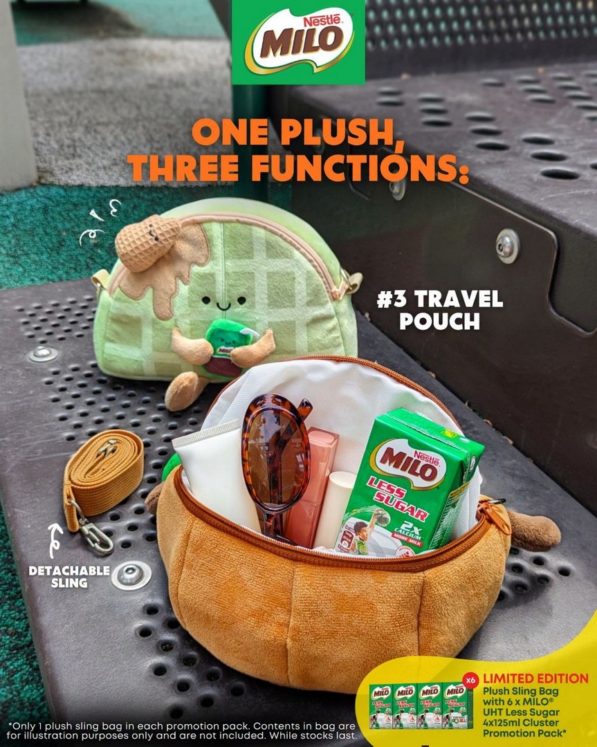 MILO-Singapore-Limited-Edition-BREAKTIME-Plush-Sling-Bag-Promotion-1 15 September 2026 onwards: MILO Singapore: Limited-Edition BREAKTIME Plush Sling Bag Promotion – Pandan Waffle & Pink Gem Biscuit Designs at Selected Retailers