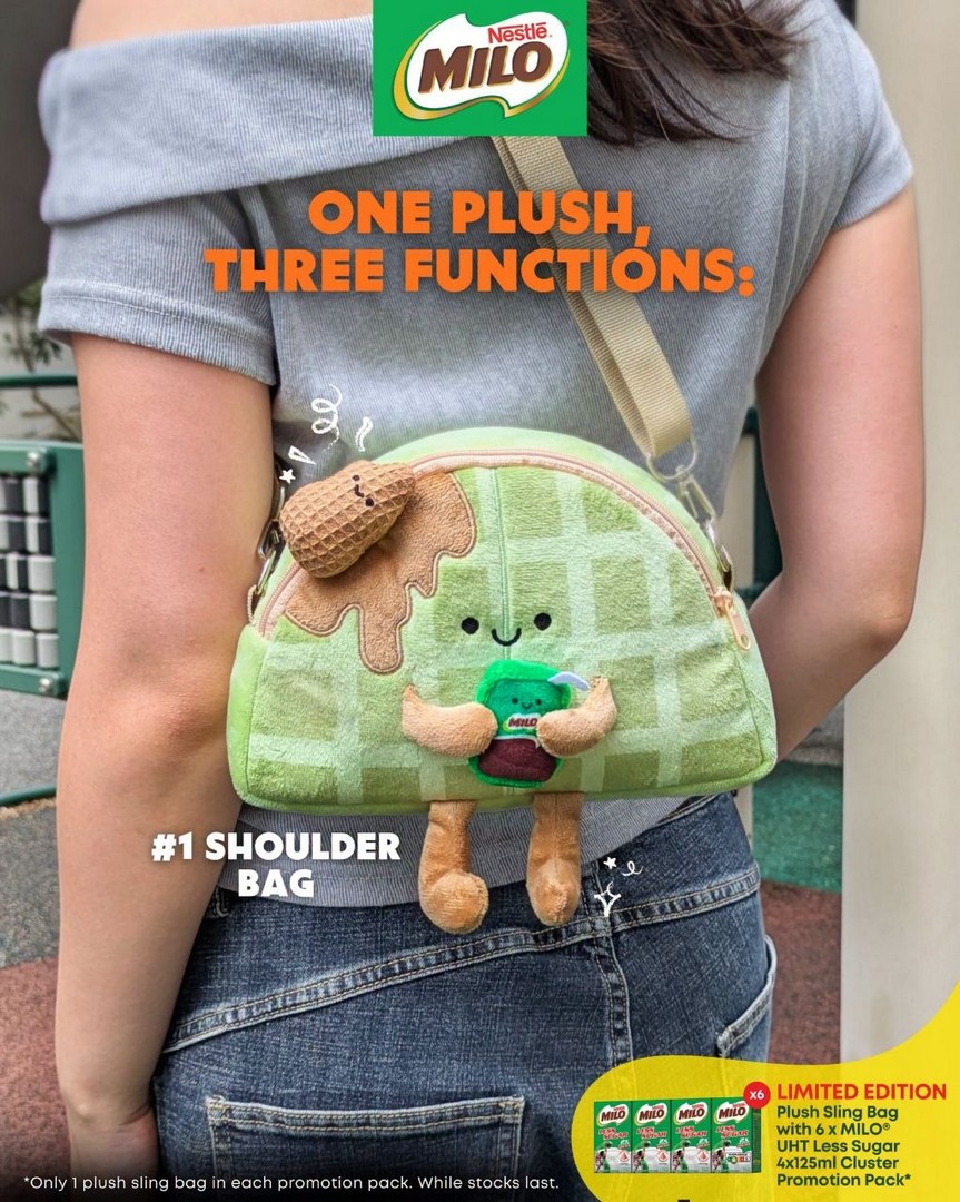 MILO-Singapore-Limited-Edition-BREAKTIME-Plush-Sling-Bag-Promotion-2 15 September 2026 onwards: MILO Singapore: Limited-Edition BREAKTIME Plush Sling Bag Promotion – Pandan Waffle & Pink Gem Biscuit Designs at Selected Retailers