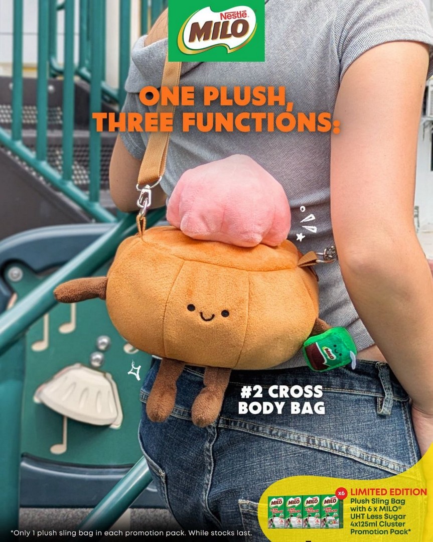 MILO-Singapore-Limited-Edition-BREAKTIME-Plush-Sling-Bag-Promotion-3 15 September 2026 onwards: MILO Singapore: Limited-Edition BREAKTIME Plush Sling Bag Promotion – Pandan Waffle & Pink Gem Biscuit Designs at Selected Retailers