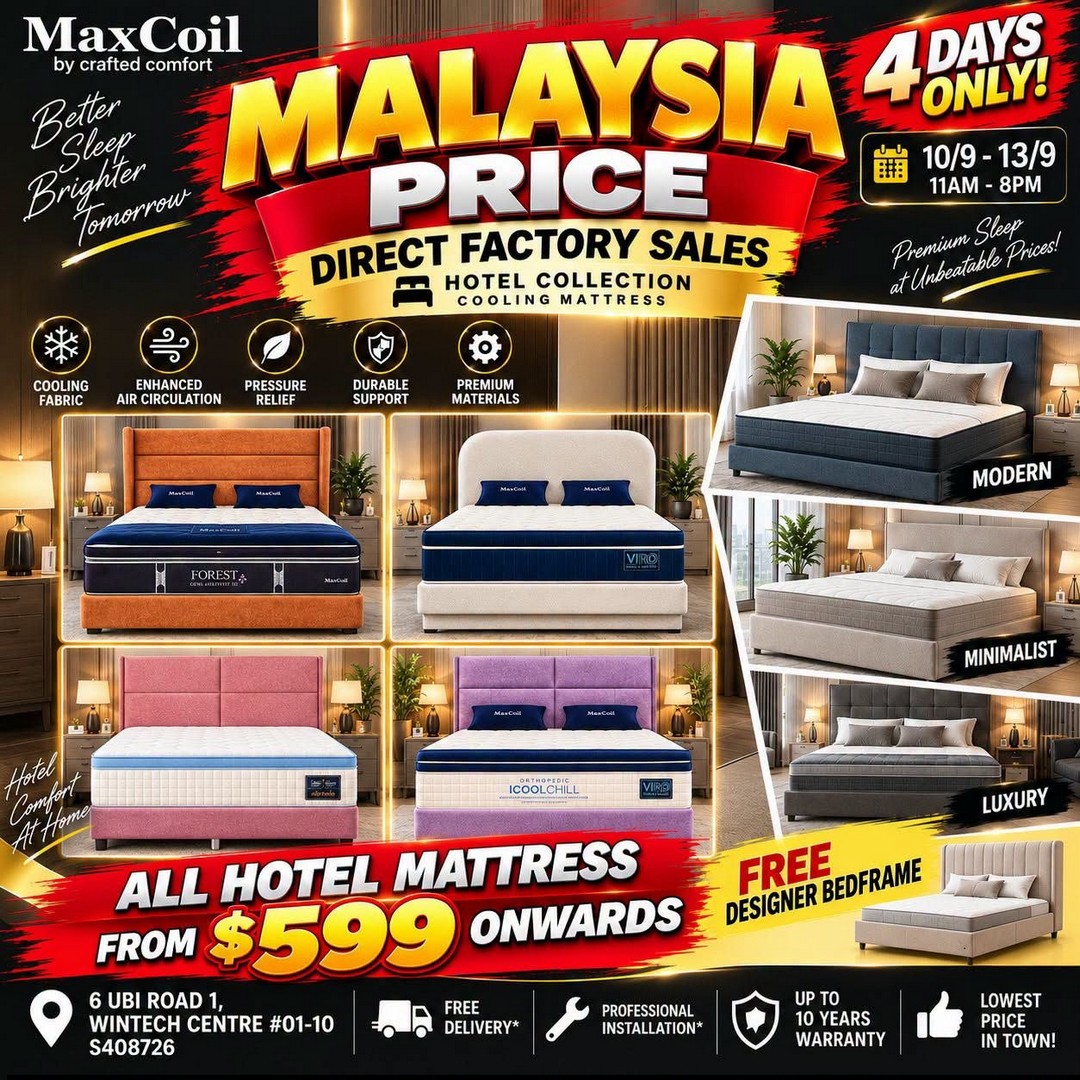 MaxCoil-Singapore-Malaysia-Expo-Price-Furniture-Sale-1 10-13 September 2026: MaxCoil Singapore: Malaysia Expo Price Furniture Sale with Up to 80% Off Mattresses, Bedframes, Sofas & More