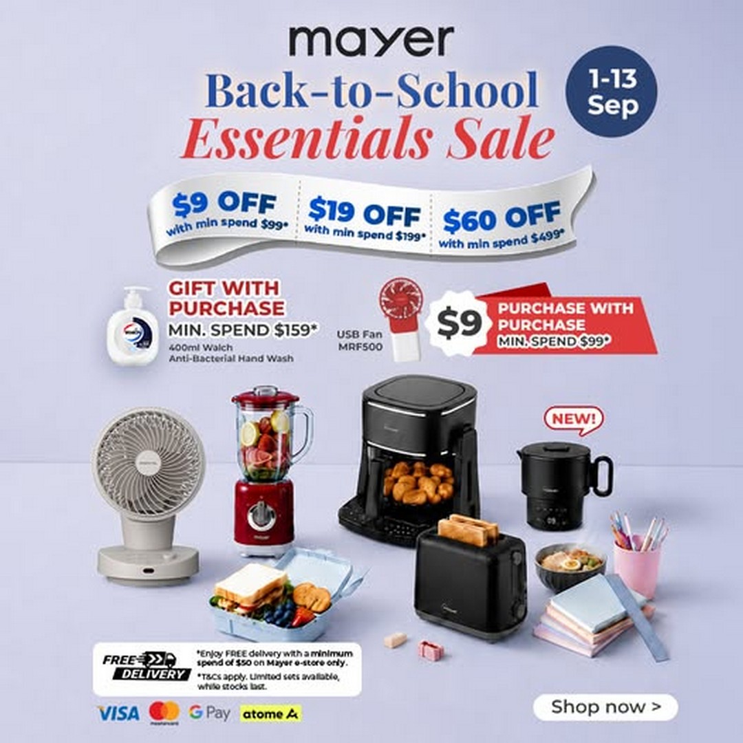 Mayer-Singapore-Back-to-School-Essentials-Sale 1-13 September 2026: Mayer Singapore, Back-to-School Essentials Sale with Up to 70% OFF, $60 OFF Vouchers and Special Gifts