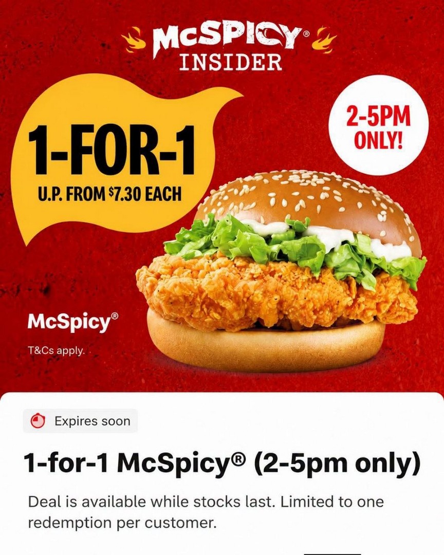 McDonalds-Singapore-1-for-1-McSpicy-Promotion-from-2pm-to-5pm 24-25 September 2026: McDonald’s Singapore: 1-for-1 McSpicy Promotion from 2pm to 5pm at Participating Outlets