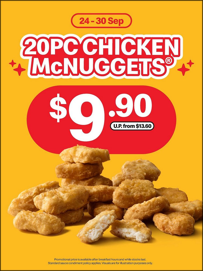 McDonalds-Singapore-20pc-Chicken-McNuggets-for-9.90-Promotion 24–30 September 2026: McDonald’s Singapore: 20pc Chicken McNuggets for $9.90 Promotion After Breakfast Hours at Restaurants Islandwide