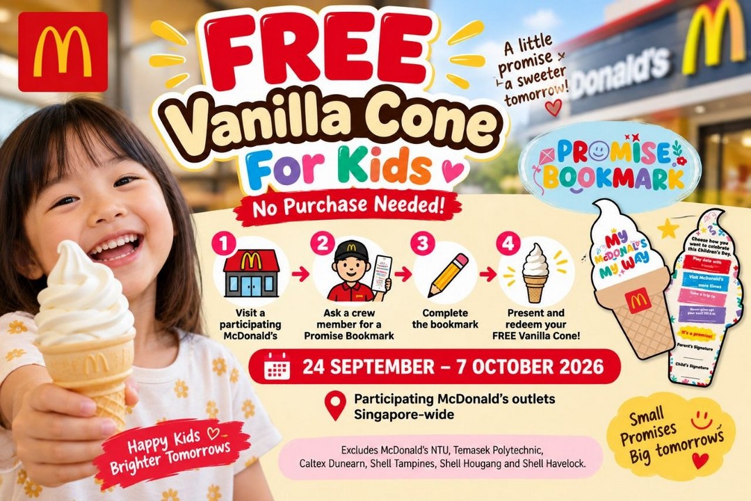 McDonalds-Singapore-Free-Vanilla-Cone-Promotion-for-Kids 24 September-7 October 2026: McDonald's Singapore: Free Vanilla Cone Promotion for Kids at Participating Outlets