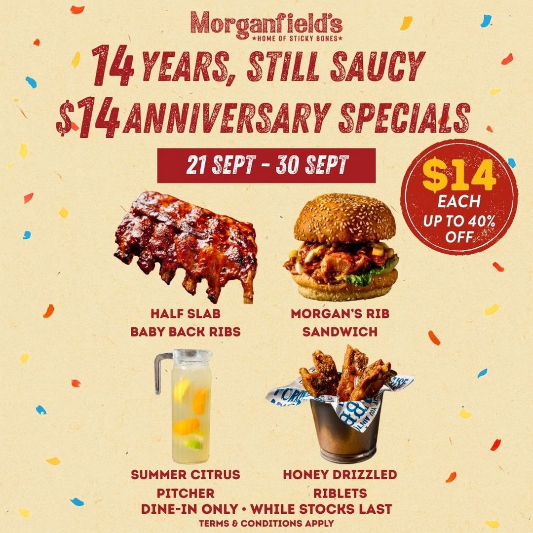 Morganfields-14th-Anniversary-Promotion-–-14-Favourites-at-Suntec-City 21–30 September 2026: Morganfield's 14th Anniversary Promotion – $14 Favourites at Suntec City