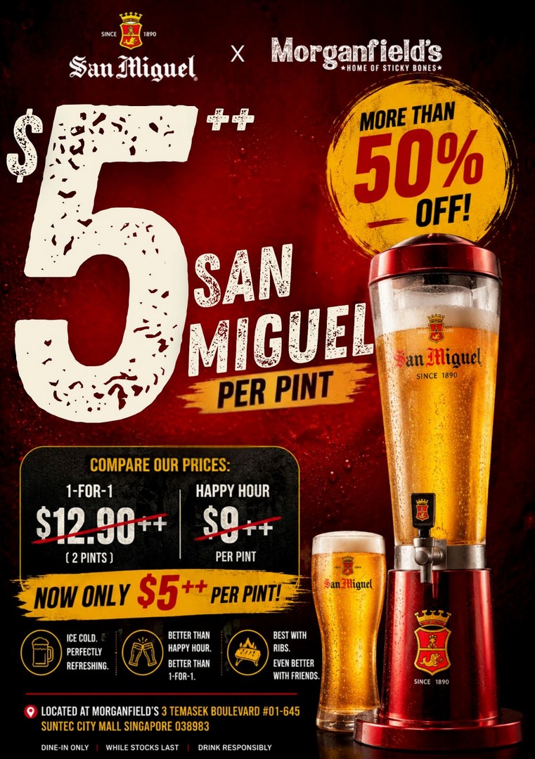 Morganfields-Singapore-5-San-Miguel-Pale-Pilsen-Beer-Promotion 31 August 2026 onwards: Morganfield’s Singapore: $5++ San Miguel Pale Pilsen Beer Promotion for Affordable Pints