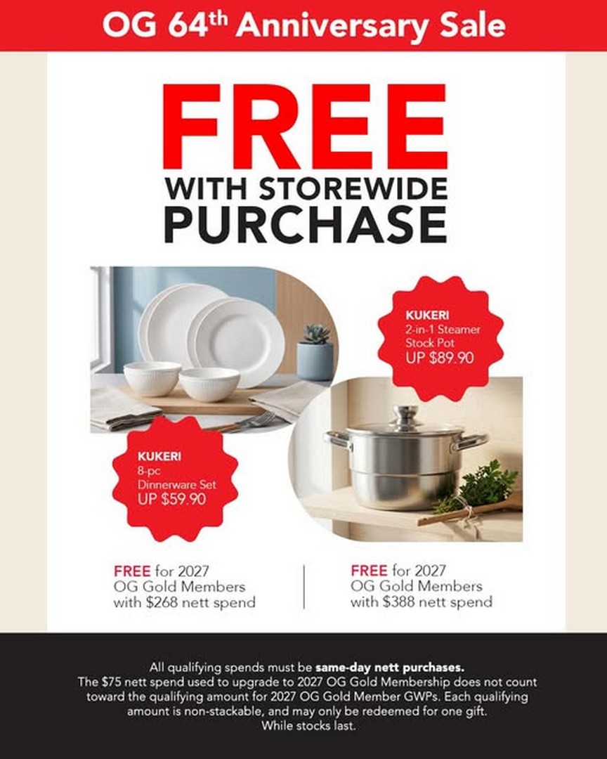 OG-Singapore-OG64-Anniversary-Promotion-with-20-OFF 4 September 2026 onwards: OG Singapore: OG64 Anniversary Promotion with 20% OFF Storewide, Up to 70% OFF Selected Items and Free Gifts at OG Albert & OG People’s Park
