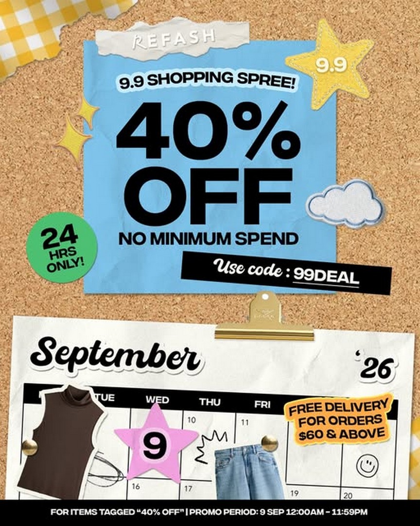 Refash-9.9-Sale-40-Off-Sitewide-Free-Delivery-Promotion 9 September 2026: Refash: 9.9 Sale 40% Off Sitewide + Free Delivery Promotion