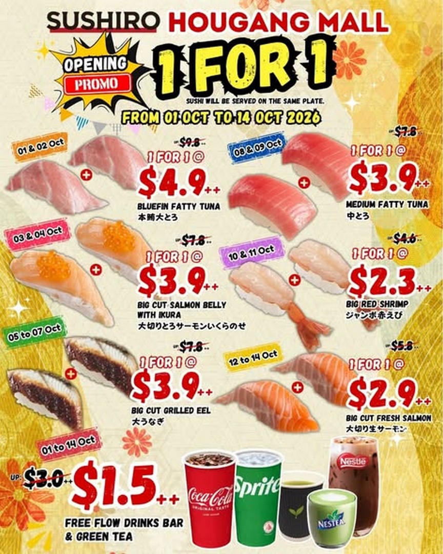SUSHIRO-Singapore-Hougang-Mall-Grand-Opening-Promotion-1 1-14 October 2026: SUSHIRO Singapore: Hougang Mall Grand Opening Promotion with Up to 50% Off Selected Sushi, $1.50++ Drinks and Lucky Dip
