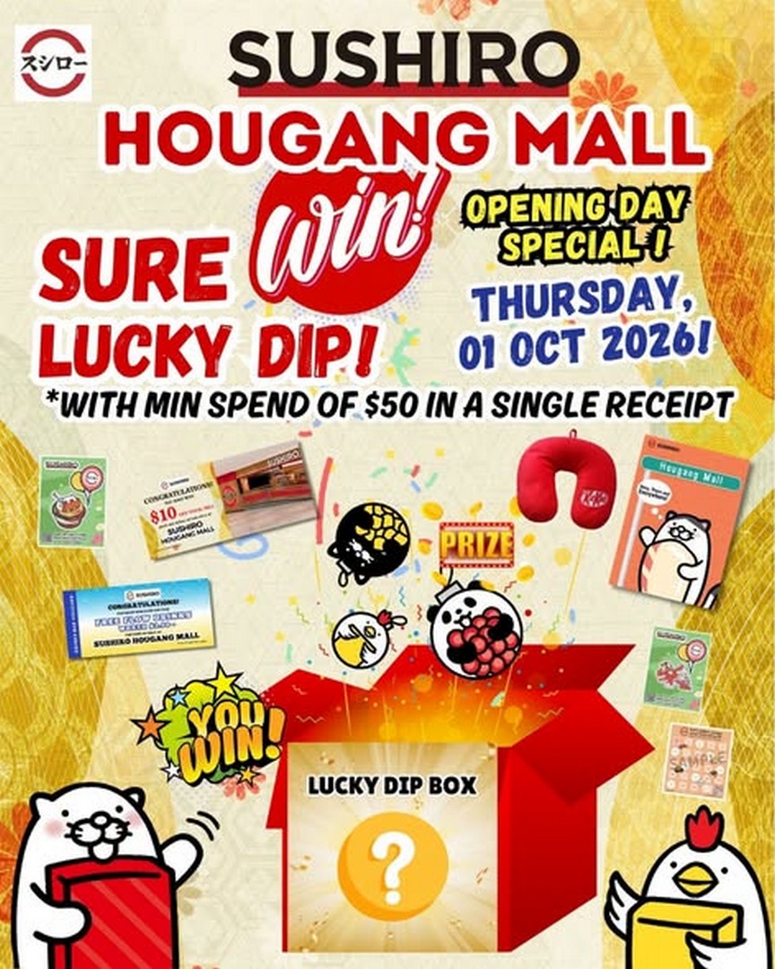 SUSHIRO-Singapore-Hougang-Mall-Grand-Opening-Promotion 1-14 October 2026: SUSHIRO Singapore: Hougang Mall Grand Opening Promotion with Up to 50% Off Selected Sushi, $1.50++ Drinks and Lucky Dip