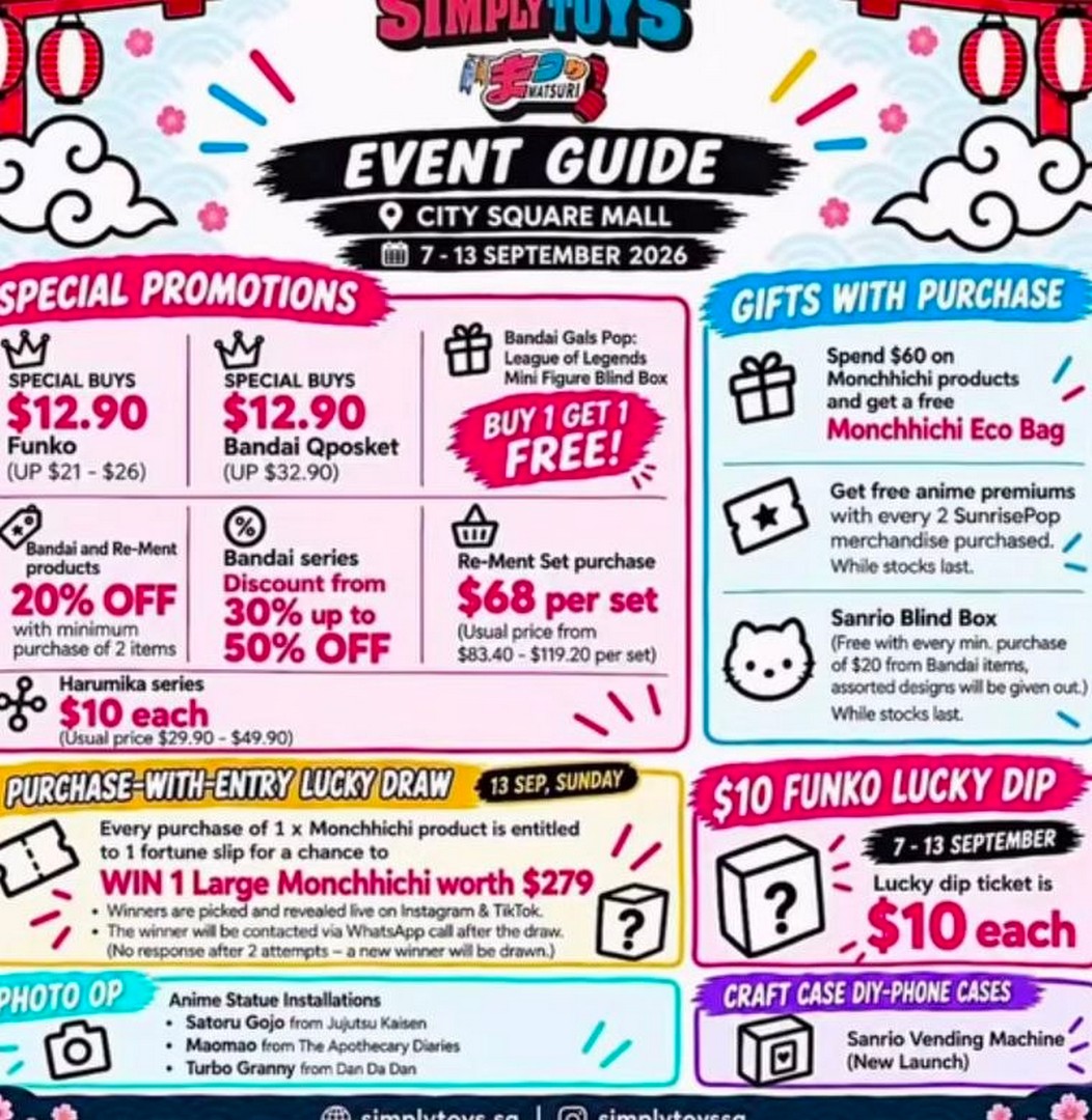 Simply-Toys-Matsuri-Pop-Up-Sale-with-Collectibles-3 7-13 September 2026: Simply Toys: Matsuri Pop-Up Sale with Collectibles from $10, Up to 50% Off and More at City Square Mall