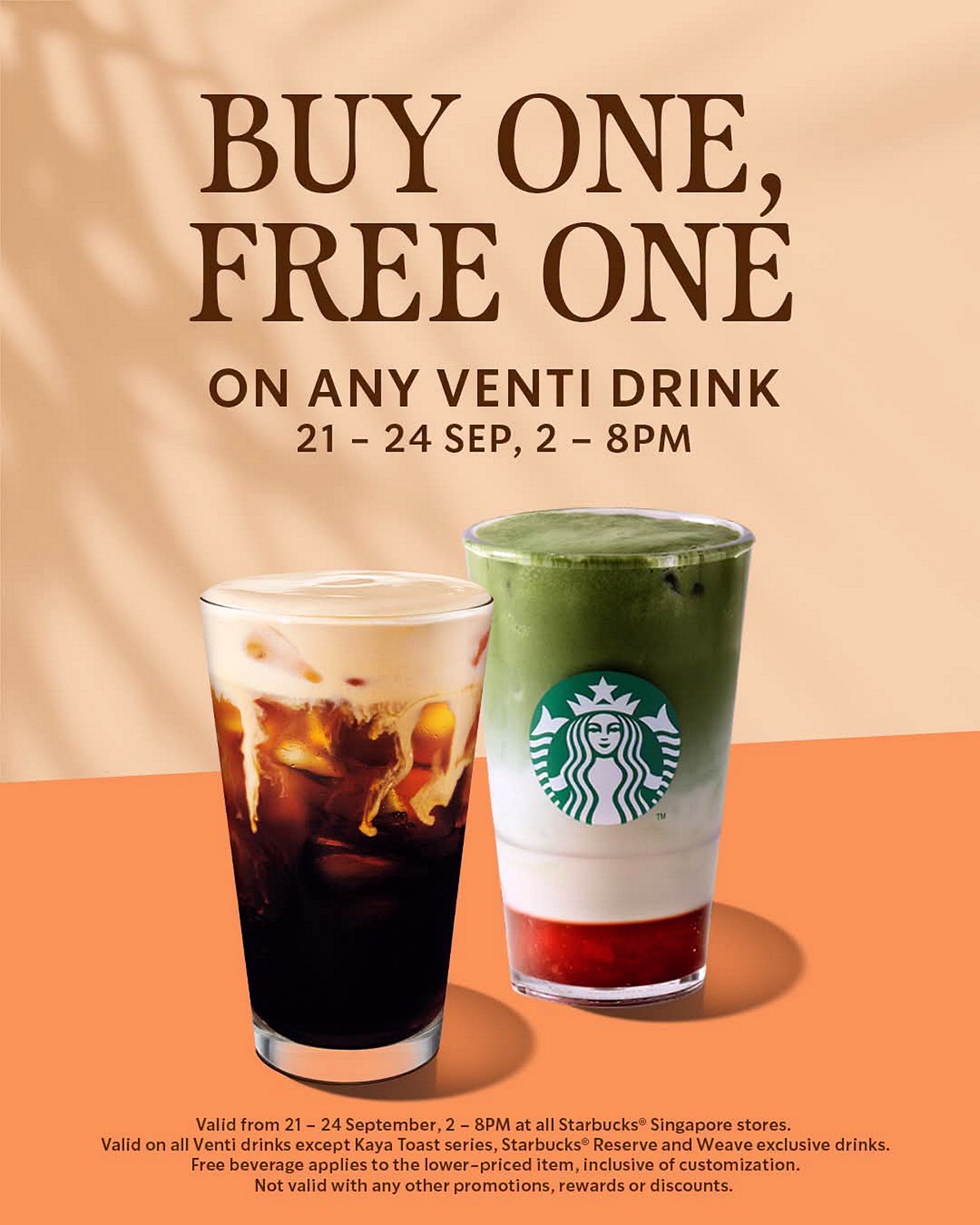 Starbucks-Singapore-Buy-One-Get-One 21–24 September 2026: Starbucks Singapore Buy One Get One Free Promotion on Venti Drinks, 1-for-1 Deal from 2pm–8pm at All Starbucks Singapore Stores