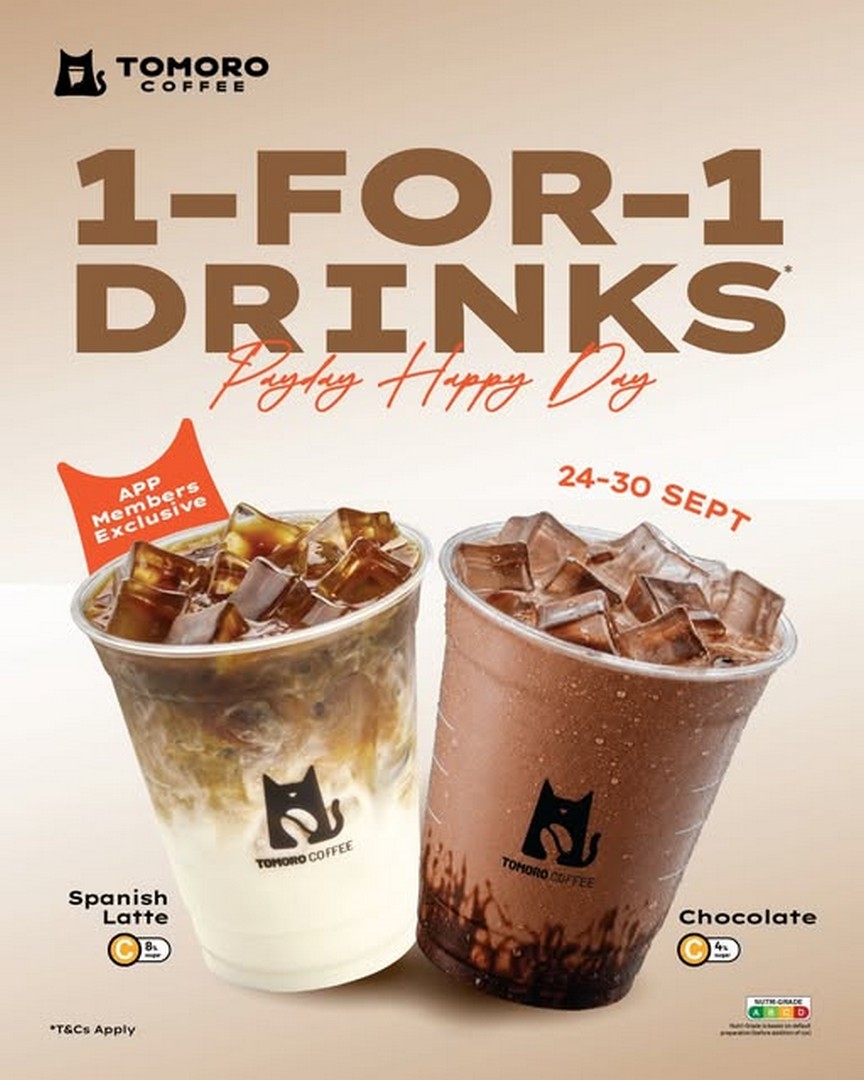TOMORO-Coffee-Singapore-1-for-1-Drinks-Promotion 24-30 September 2026: TOMORO Coffee Singapore: 1-for-1 Drinks Promotion via TOMORO COFFEE SG App, Available at Participating Outlets
