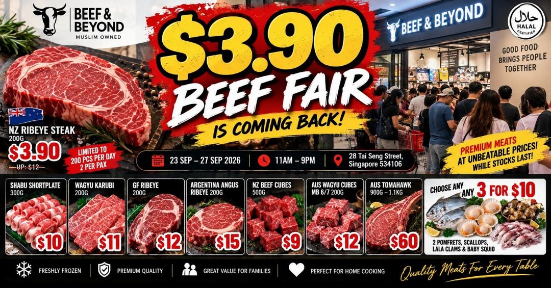 Tai-Seng-Beef-Beyond-Beef-Fair-Promotion-With-NZ-Ribeye 23–27 September 2026: Tai Seng Beef & Beyond: Beef Fair Promotion With NZ Ribeye From RM12 at Sakae Building, Singapore