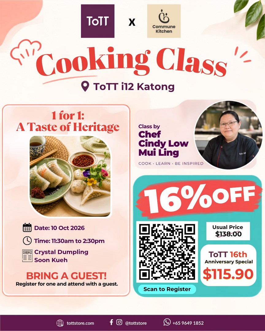 ToTT-16-Off-Heritage-Cooking-Class 10 October 2026: ToTT: 16% Off Heritage Cooking Class at i12 Katong with a Free Guest