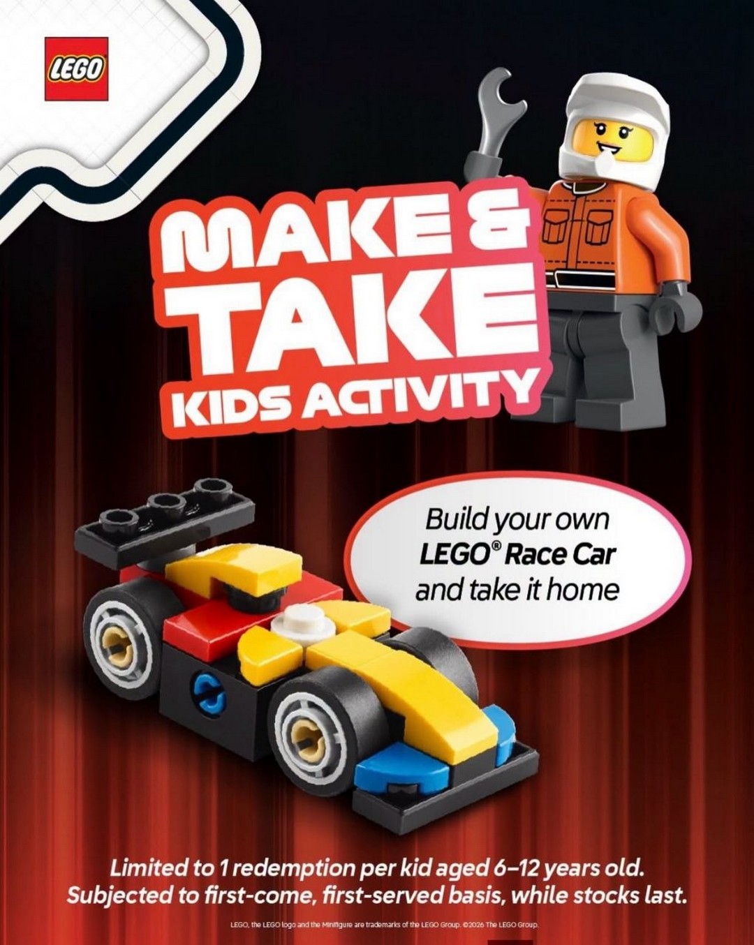 ToysRUs-LEGO®-Stores-Free-LEGO®-Race-Car-Building-Promotion 19 September–25 October 2026: Toys“R”Us & LEGO® Stores: Free LEGO® Race Car Building Promotion, 12PM–4PM at Selected Outlets