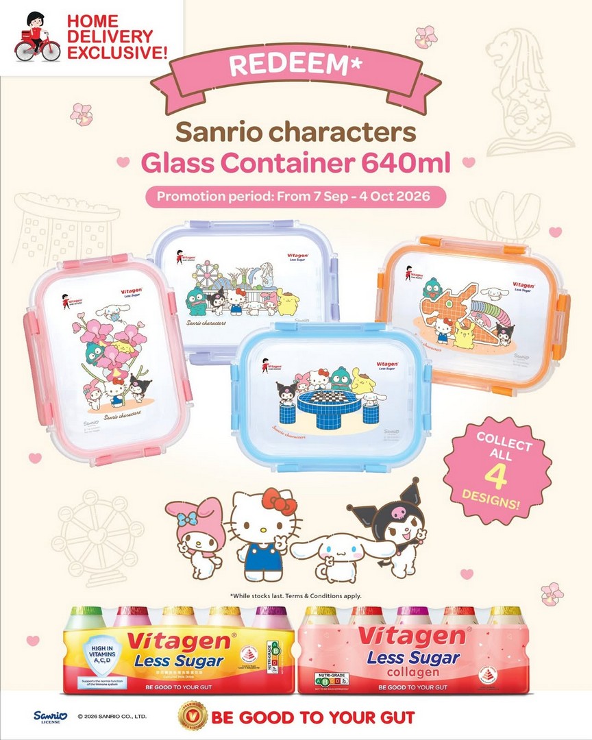 VITAGEN-Sanrio-Glass-Container-Promotion-–-Get-a-Free-640ml 7 September-4 October 2026: VITAGEN Sanrio Glass Container Promotion – Get a Free 640ml Collectible with 4 Eligible Packs, 4 Singapore Designs to Collect