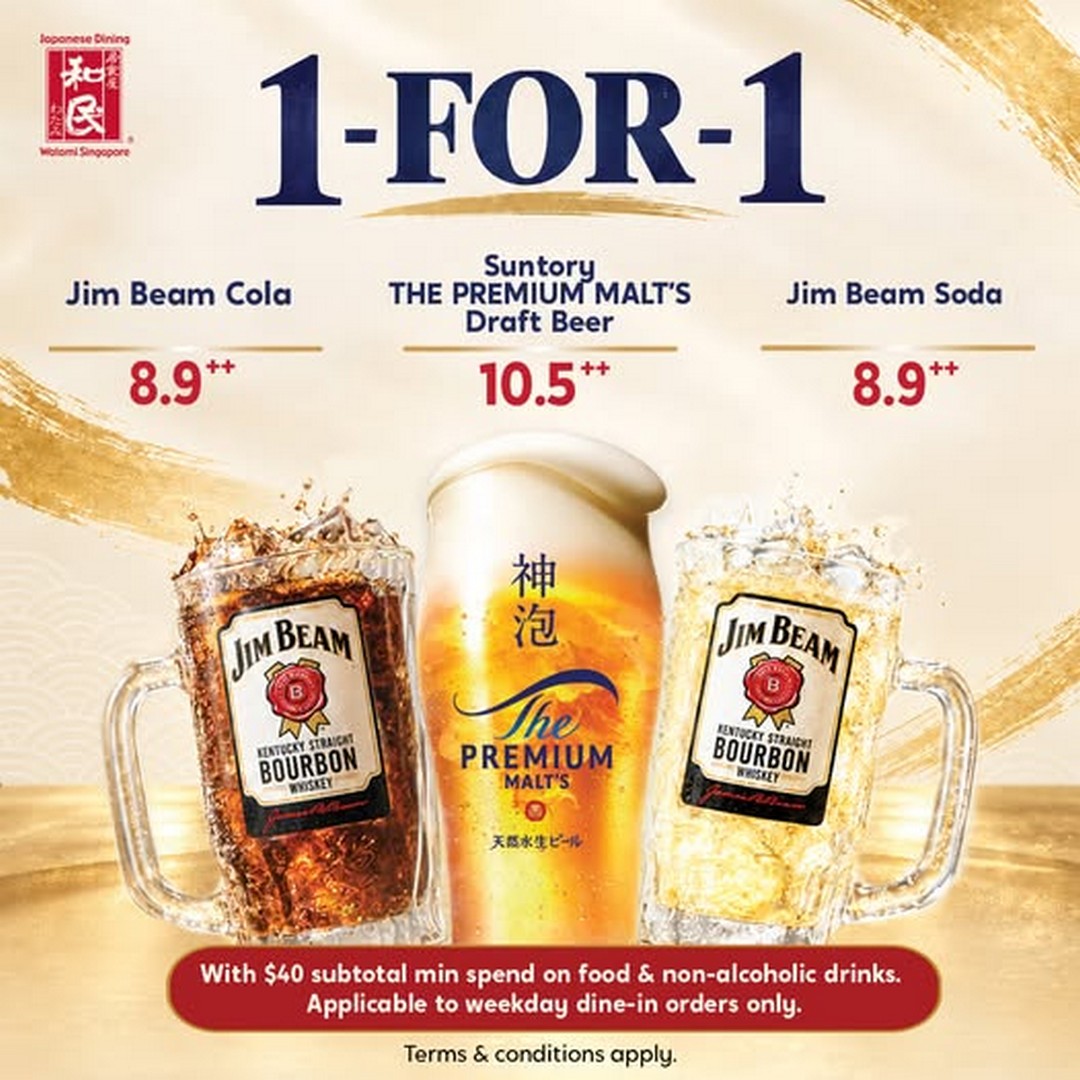 Watami-Japanese-Casual-Restaurant-Singapore-1-for-1-Suntory-THE-PREMIUM 24 September 2026 onwards: Watami Japanese Casual Restaurant Singapore: 1-for-1 Suntory THE PREMIUM MALT'S Draft Beer, Jim Beam Soda or Jim Beam Cola Promotion at Mandai Wildlife EAST