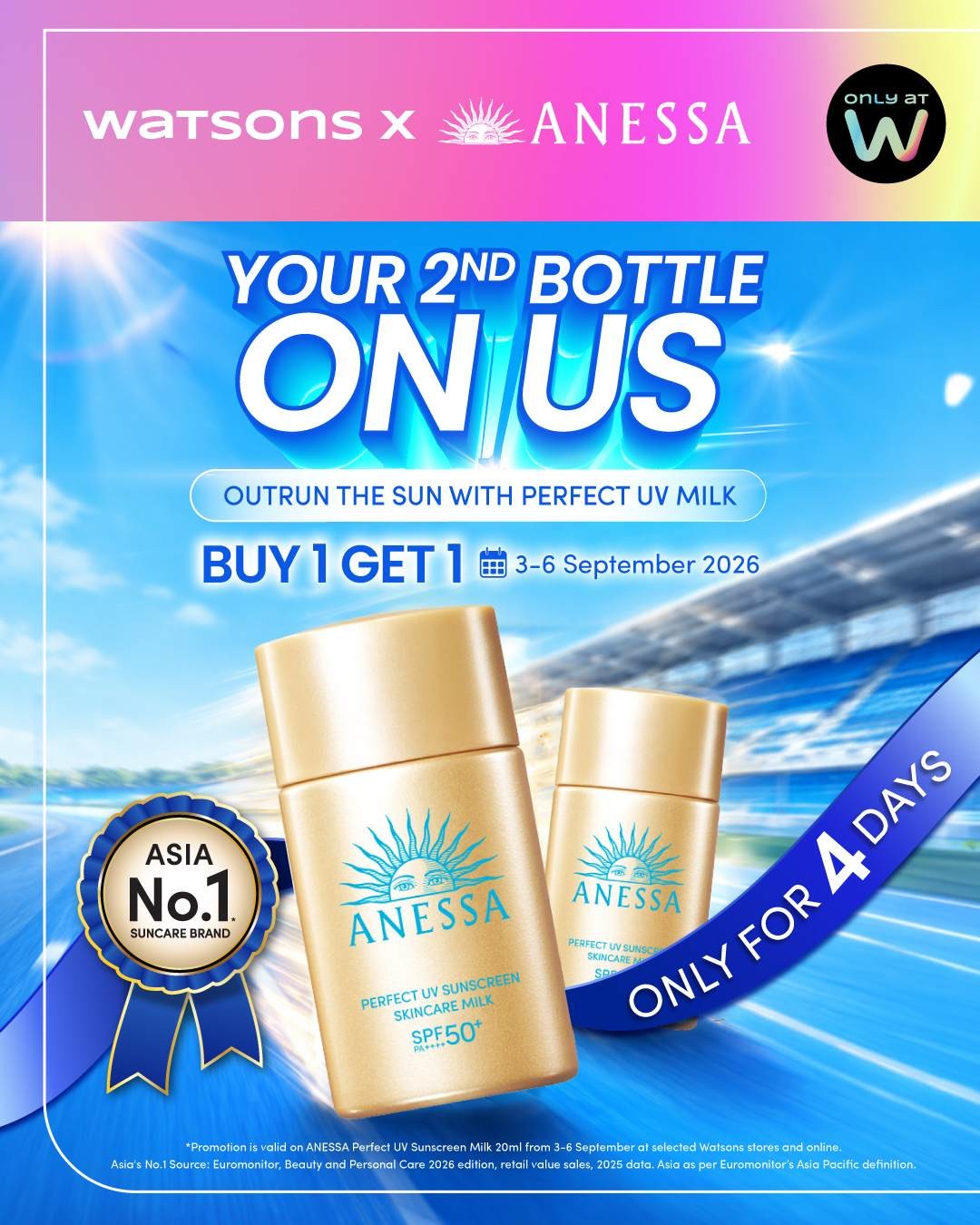 Watsons-ANESSA-Perfect-UV-Sunscreen-Milk-Buy-1-Get-1-Free-Promotion 3-6 September 2026: Watsons: ANESSA Perfect UV Sunscreen Milk Buy 1 Get 1 Free Promotion at Selected Stores and Online