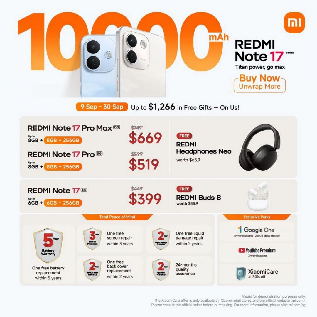 Xiaomi-REDMI-Note-17-Series-Promotion-Up-to-1266-Free-Gifts 9-30 September 2026: Xiaomi REDMI Note 17 Series Promotion: Up to $1,266 Free Gifts and Prices From $399