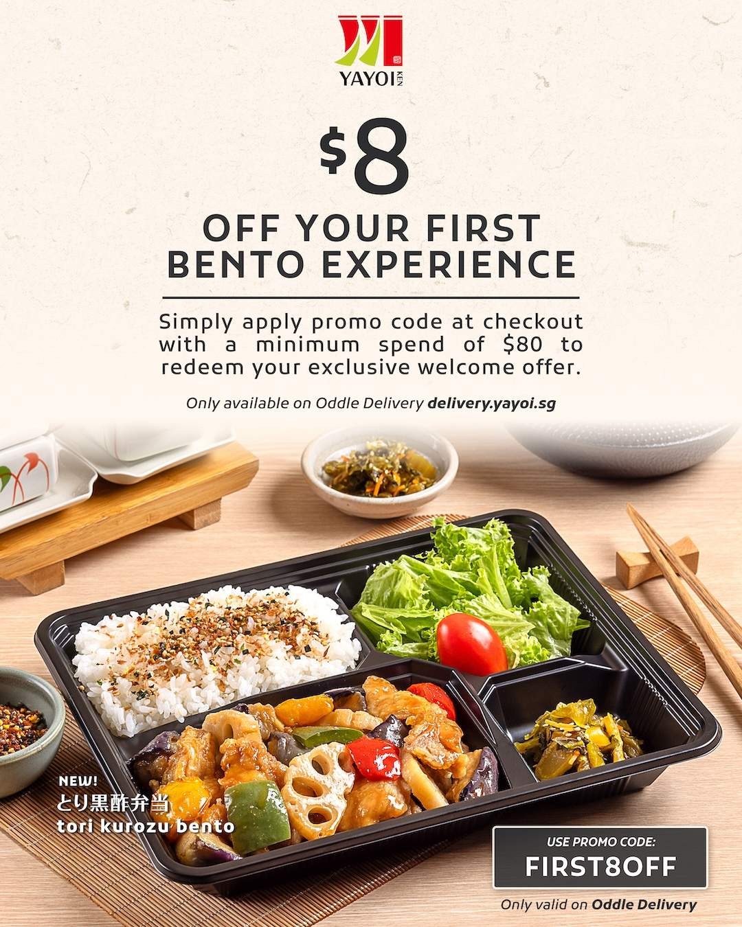 YAYOI-8-OFF-First-Bento-Promotion-on-Oddle 4 September 2026 onwards: YAYOI: $8 OFF First Bento Promotion on Oddle with $80 Minimum Spend