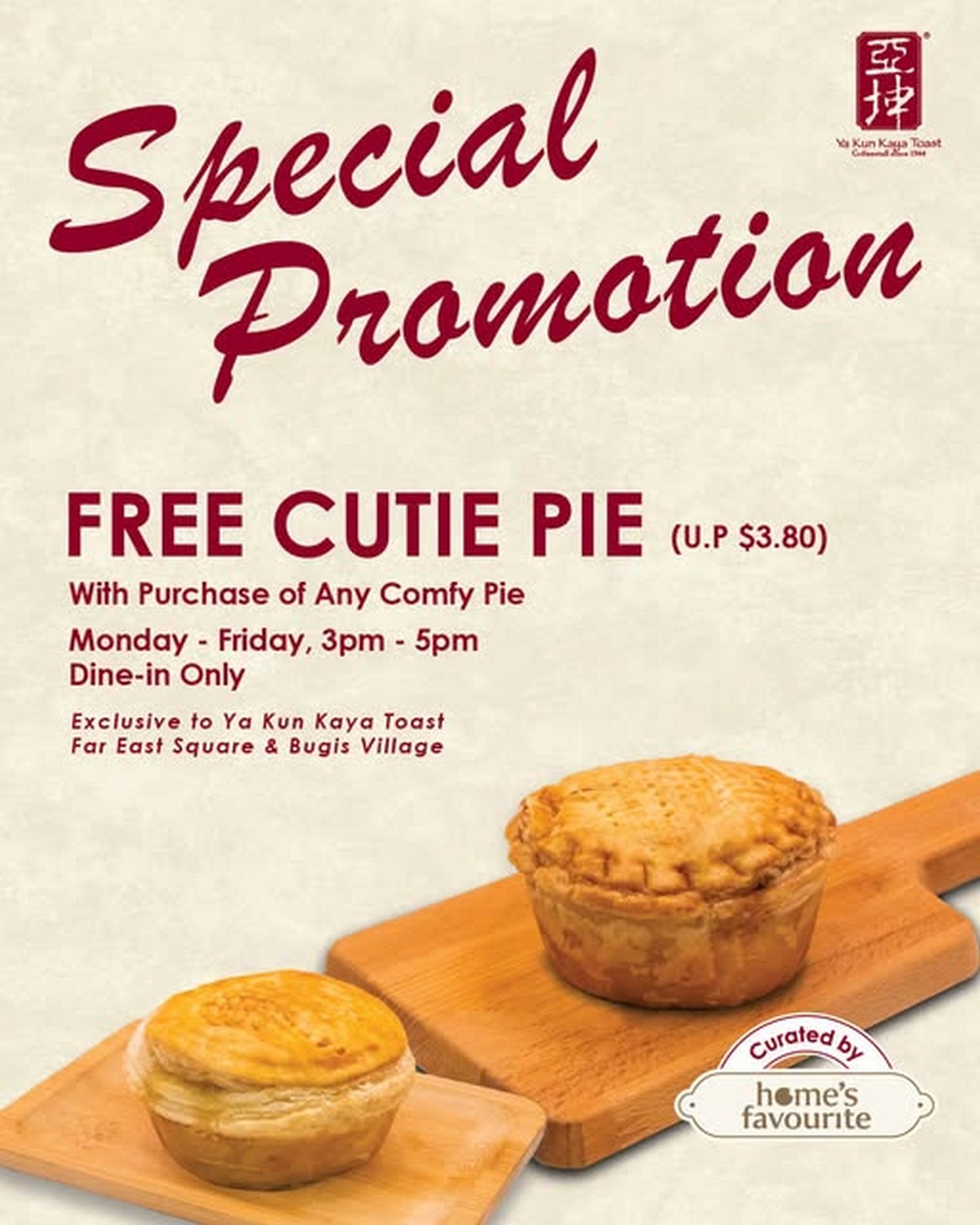 Ya-Kun-Kaya-Toast-Double-the-Joy-Promotion-–-Get-a-Free-Cutie-Pie 8 September 2026 onwards: Ya Kun Kaya Toast: Double the Joy Promotion – Get a Free Cutie Pie with Every Comfy Pie from 3–5pm on Weekdays at Far East Square and Bugis Village