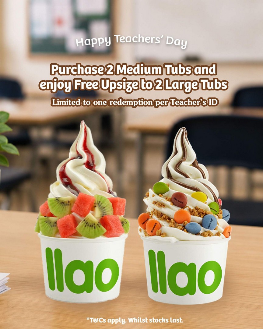 llaollao-Singapore-Teachers-Day-FREE-Upgrade-to-2-Large-Tubs-Promotion 4 September 2026: llaollao Singapore: Teachers’ Day FREE Upgrade to 2 Large Tubs Promotion at All Outlets