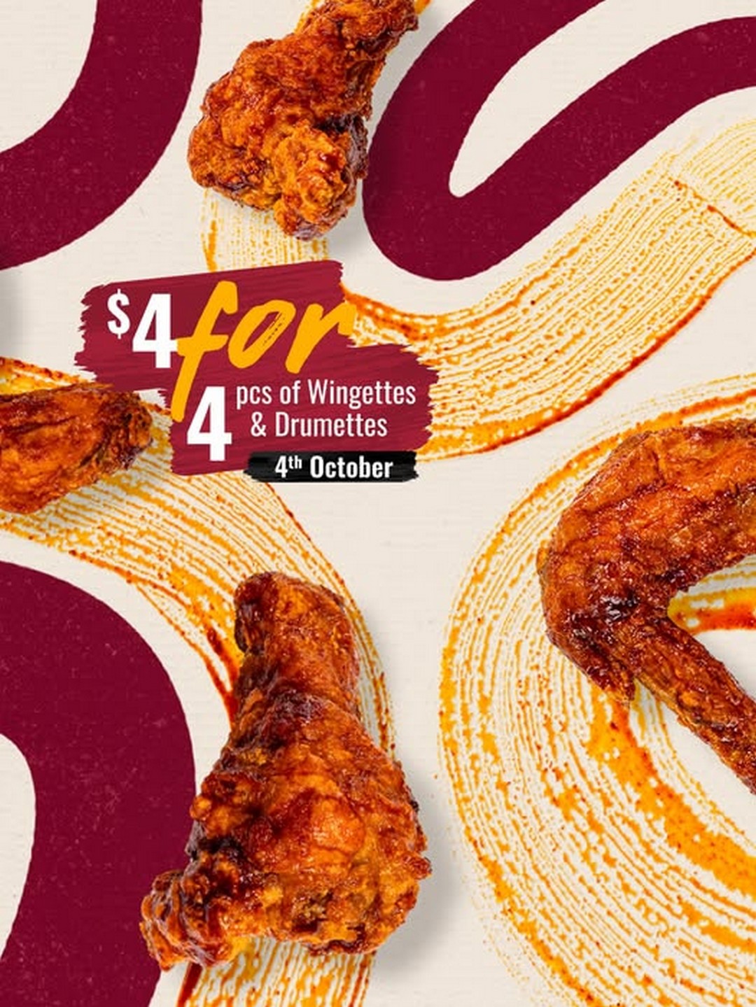 4Fingers-Crispy-Chicken-4Fingers-Day-4-Crispy-Chicken-Promotion 4 October 2026: 4Fingers Crispy Chicken: 4Fingers Day $4 Crispy Chicken Promotion for 4 Wingettes & Drumettes, Available at Participating Outlets