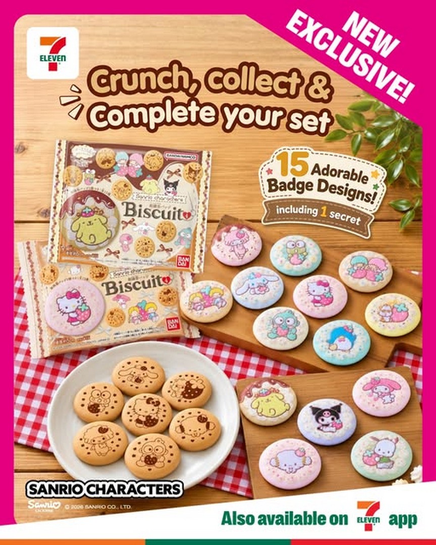7-Eleven-Singapore-Sanrio-Embroidery-Can-Badge 7 October 2026 onwards: 7-Eleven Singapore: Sanrio Embroidery Can Badge with Biscuits Promotion, 15 Designs Including Secret Design