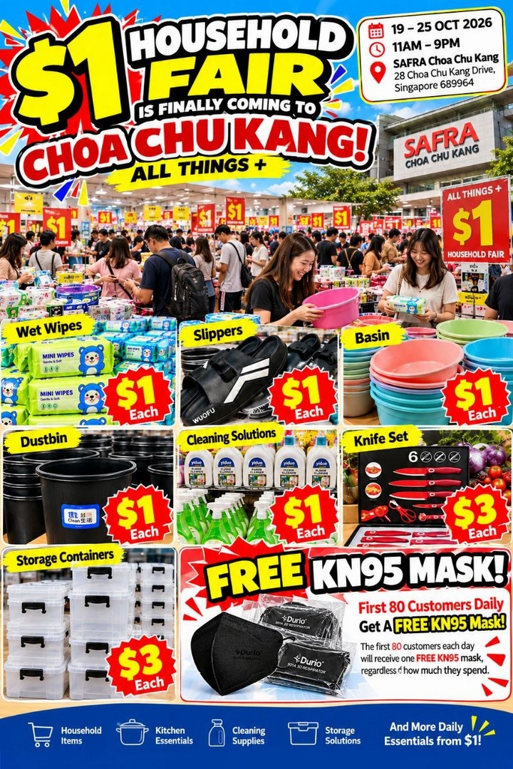 All-Things-1-Household-Fair-1 19-25 October 2026: All Things +: $1 Household Fair at SAFRA Choa Chu Kang with Household Essentials from $1, Knife Sets and Storage Containers from $3, Plus Free KN95 Masks