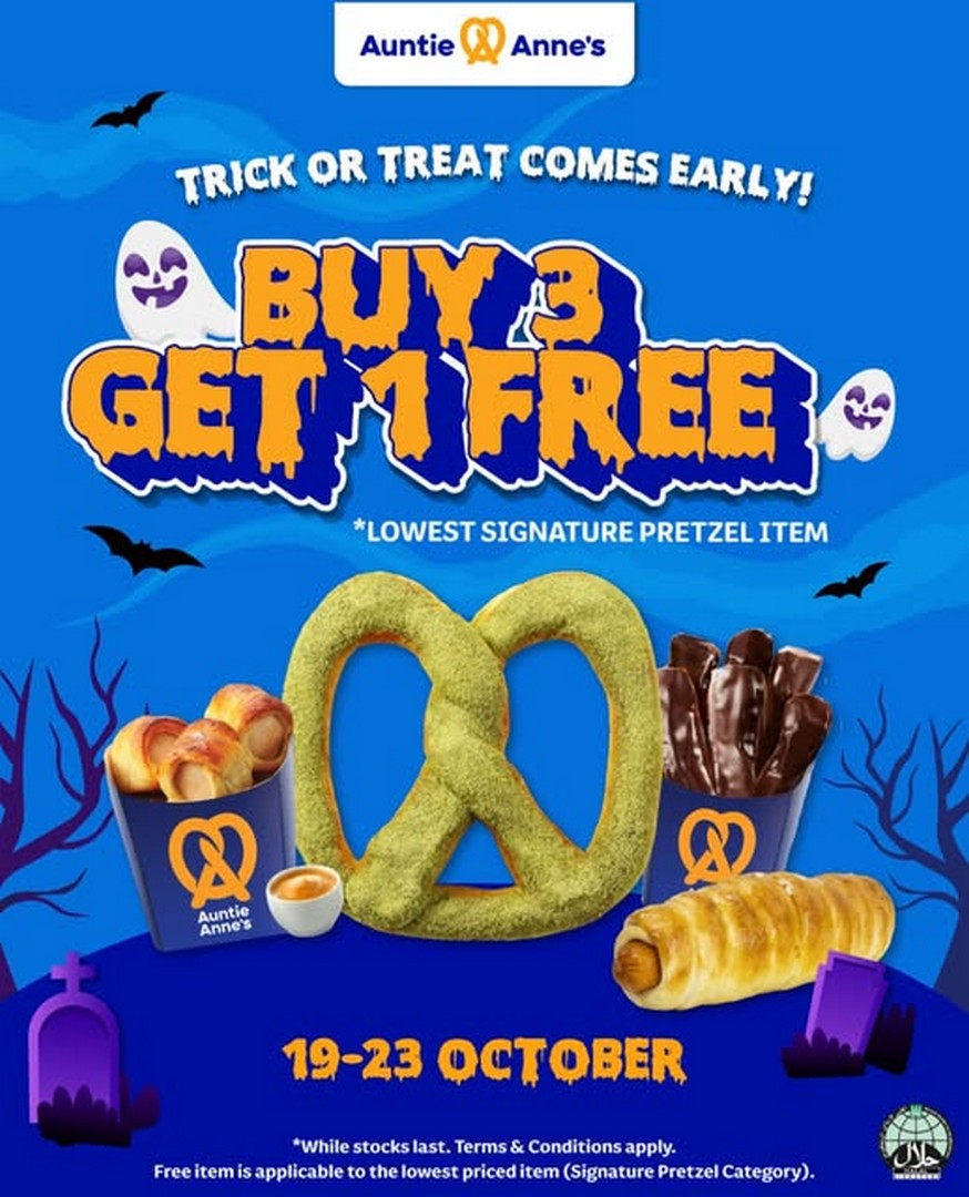 Auntie-Annes-Singapore-Buy-3-Get-1-FREE-Halloween-Pretzel-Promotion 19–23 October 2026: Auntie Anne’s Singapore: Buy 3 Get 1 FREE Halloween Pretzel Promotion