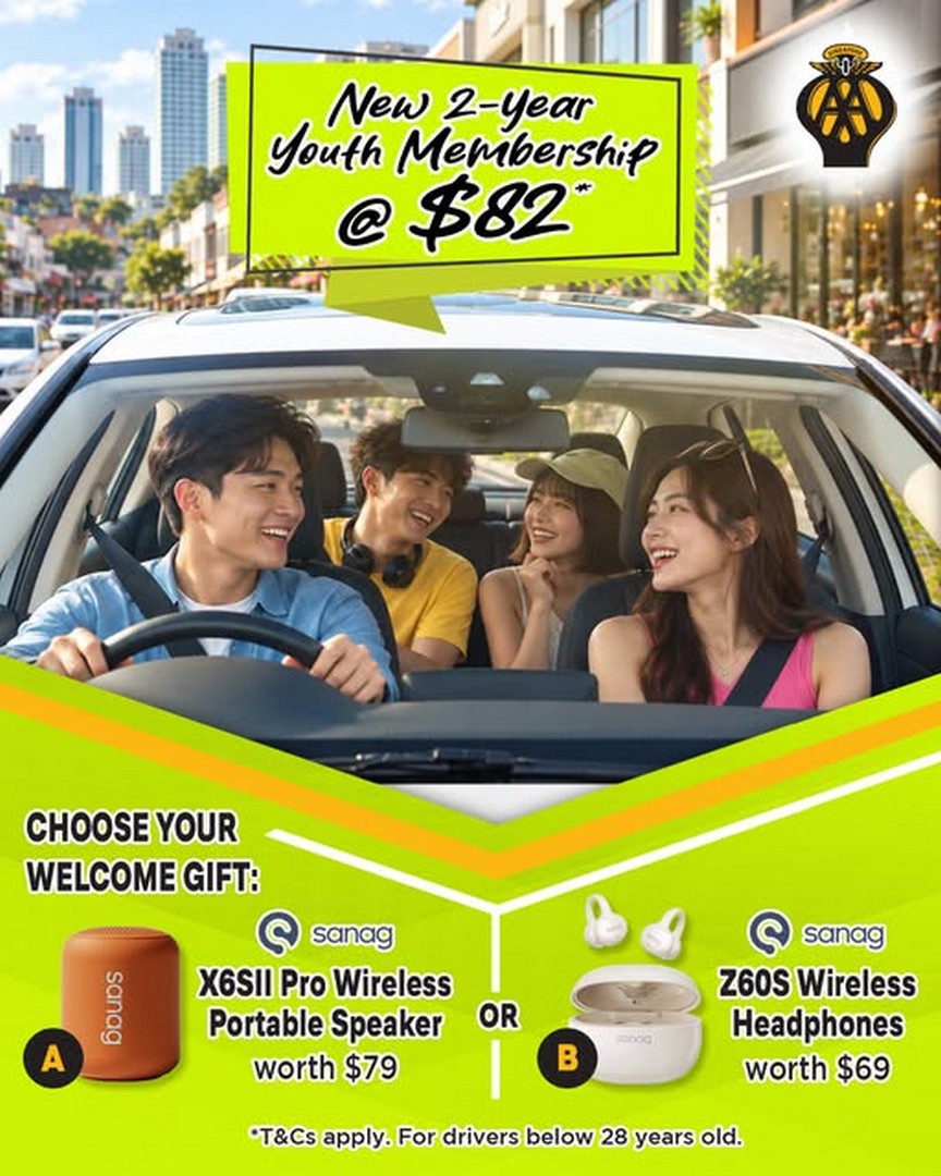 Automobile-Association-of-Singapore-AAS 9 October 2026 Onwards: Automobile Association of Singapore (AAS): AA Youth Membership Promotion with a Choice of Sanag Wireless Speaker or Headphones and 24/7 Roadside Assistance