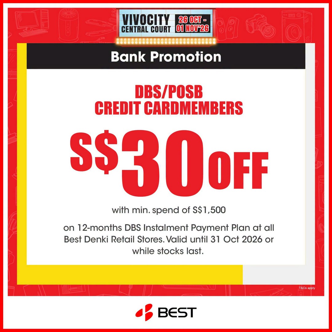 BEST-Denki-Singapore-Denki-Show-Sale-at-VivoCity-Atrium-5 Now till 1 November 2026: BEST Denki Singapore Denki Show Sale at VivoCity Atrium – Enjoy Electronics Discounts and Extra Savings with Selected Payment Modes