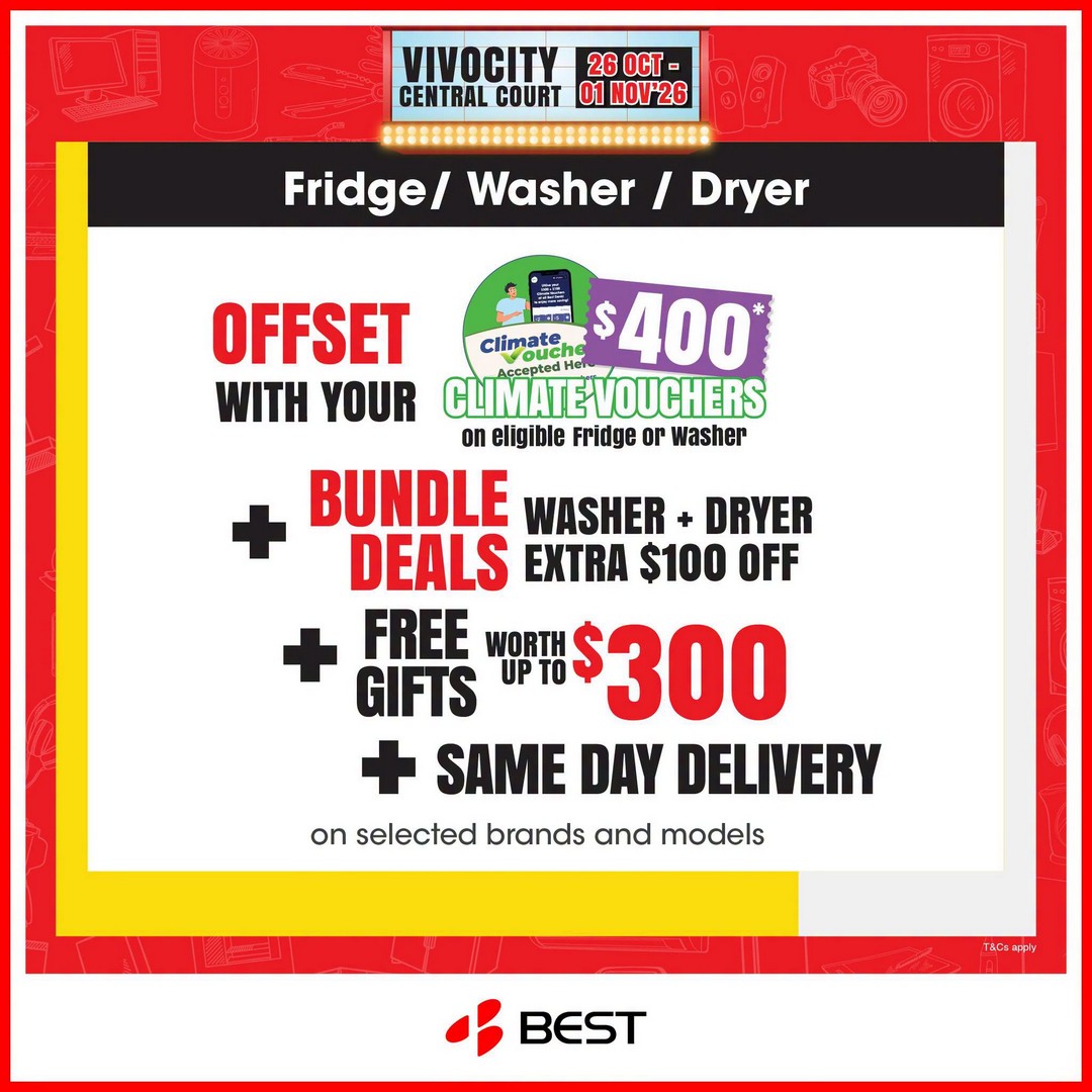BEST-Denki-Singapore-Denki-Show-Sale-at-VivoCity-Atrium-8 Now till 1 November 2026: BEST Denki Singapore Denki Show Sale at VivoCity Atrium – Enjoy Electronics Discounts and Extra Savings with Selected Payment Modes