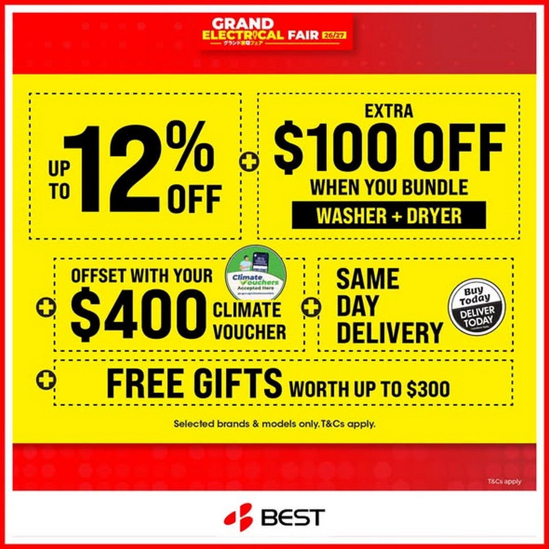 BEST-Denki-Singapore-Grand-Electrical-Fair-Promotion-1 31 October-30 November 2026: BEST Denki Singapore Grand Electrical Fair Promotion – Enjoy Up to 12% OFF, Extra $100 OFF Washer & Dryer Bundles, Same-Day Delivery & Free Gifts Worth Up to $300