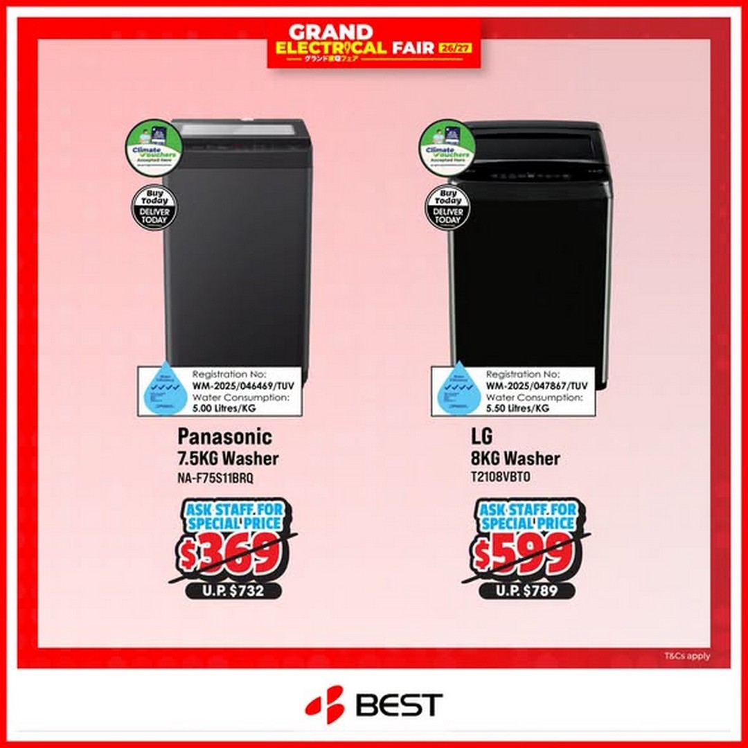 BEST-Denki-Singapore-Grand-Electrical-Fair-Promotion-2 31 October-30 November 2026: BEST Denki Singapore Grand Electrical Fair Promotion – Enjoy Up to 12% OFF, Extra $100 OFF Washer & Dryer Bundles, Same-Day Delivery & Free Gifts Worth Up to $300