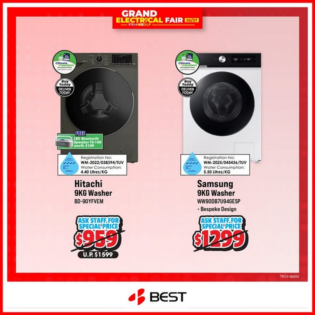 BEST-Denki-Singapore-Grand-Electrical-Fair-Promotion-3 31 October-30 November 2026: BEST Denki Singapore Grand Electrical Fair Promotion – Enjoy Up to 12% OFF, Extra $100 OFF Washer & Dryer Bundles, Same-Day Delivery & Free Gifts Worth Up to $300