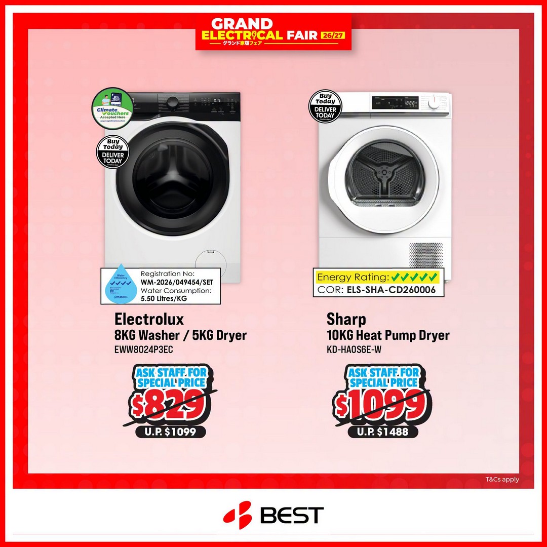 BEST-Denki-Singapore-Grand-Electrical-Fair-Promotion-4 31 October-30 November 2026: BEST Denki Singapore Grand Electrical Fair Promotion – Enjoy Up to 12% OFF, Extra $100 OFF Washer & Dryer Bundles, Same-Day Delivery & Free Gifts Worth Up to $300