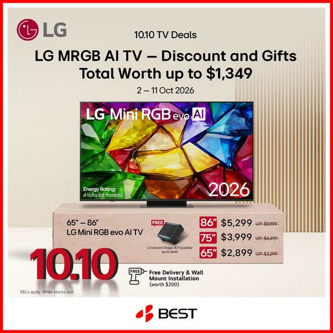 BEST-Denki-Singapore-LG-10.10-TV-Sale 2-11 October 2026: BEST Denki Singapore: LG 10.10 TV Sale with Up to $1,000 Off and Free Gifts Worth Up to $800