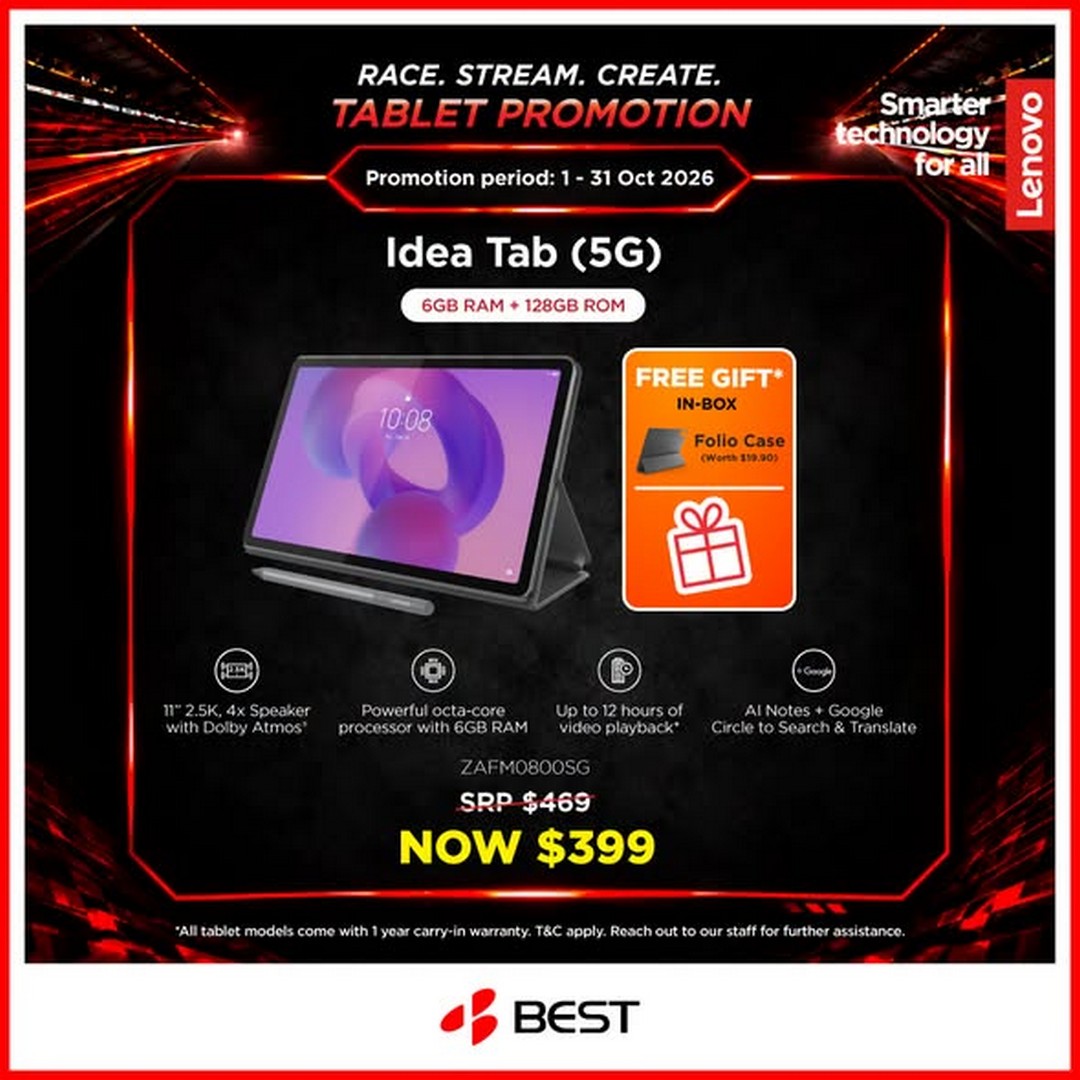 BEST-Denki-Singapore-Lenovo-Tablet-Promotion-with-Up-to-15-Off-3 1-31 October 2026: BEST Denki Singapore: Lenovo Tablet Promotion with Up to 15% Off and Free Gifts Worth Up to $198