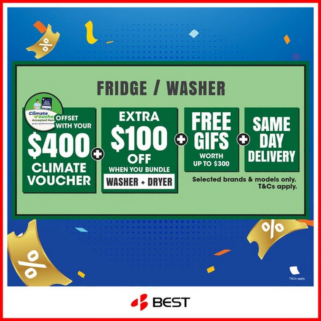 BEST-Denki-Singapore-Octobest-Super-Sale-3 17-23 October 2026: BEST Denki Singapore Octobest Super Sale – Get an Extra $100 Off Washer and Dryer Bundles, Same-Day Delivery and Free Gifts Worth Up to $300
