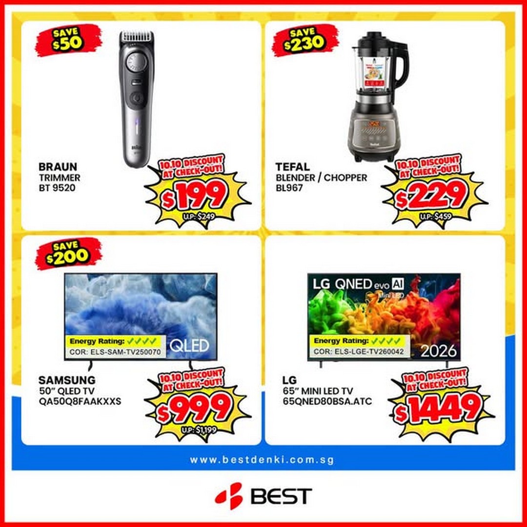 BEST-Denki-Singapore-Perfect-10.10-Early-Bargain-Sale-3 2 October 2026 onwards: BEST Denki Singapore: Perfect 10.10 Early Bargain Sale – Get $10 Off Every $100 Spent Online