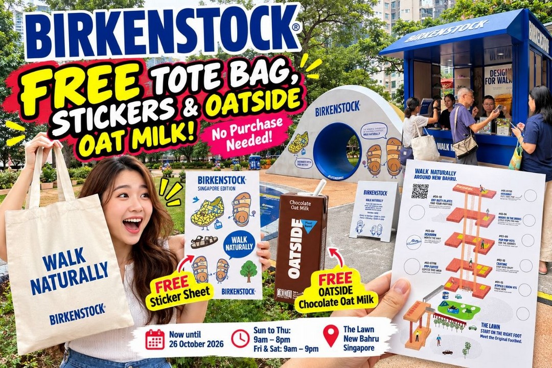 BIRKENSTOCK-Free-Tote-Bag-Stickers-and-OATSIDE-Chocolate-Oat Now till 26 October 2026: BIRKENSTOCK: Free Tote Bag, Stickers and OATSIDE Chocolate Oat Milk at New Bahru Singapore – Walk Naturally Experience, Dates, Opening Hours and Venue