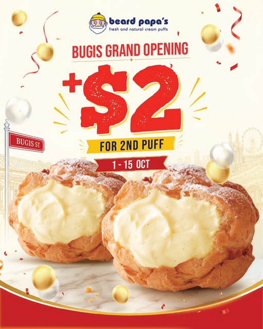 Beard-Papas-Singapore-Cream-Puff-Promotion-at-Bugis-Junction 1–15 October 2026: Beard Papa's Singapore: Cream Puff Promotion at Bugis Junction – Get a Second Puff for Just $2
