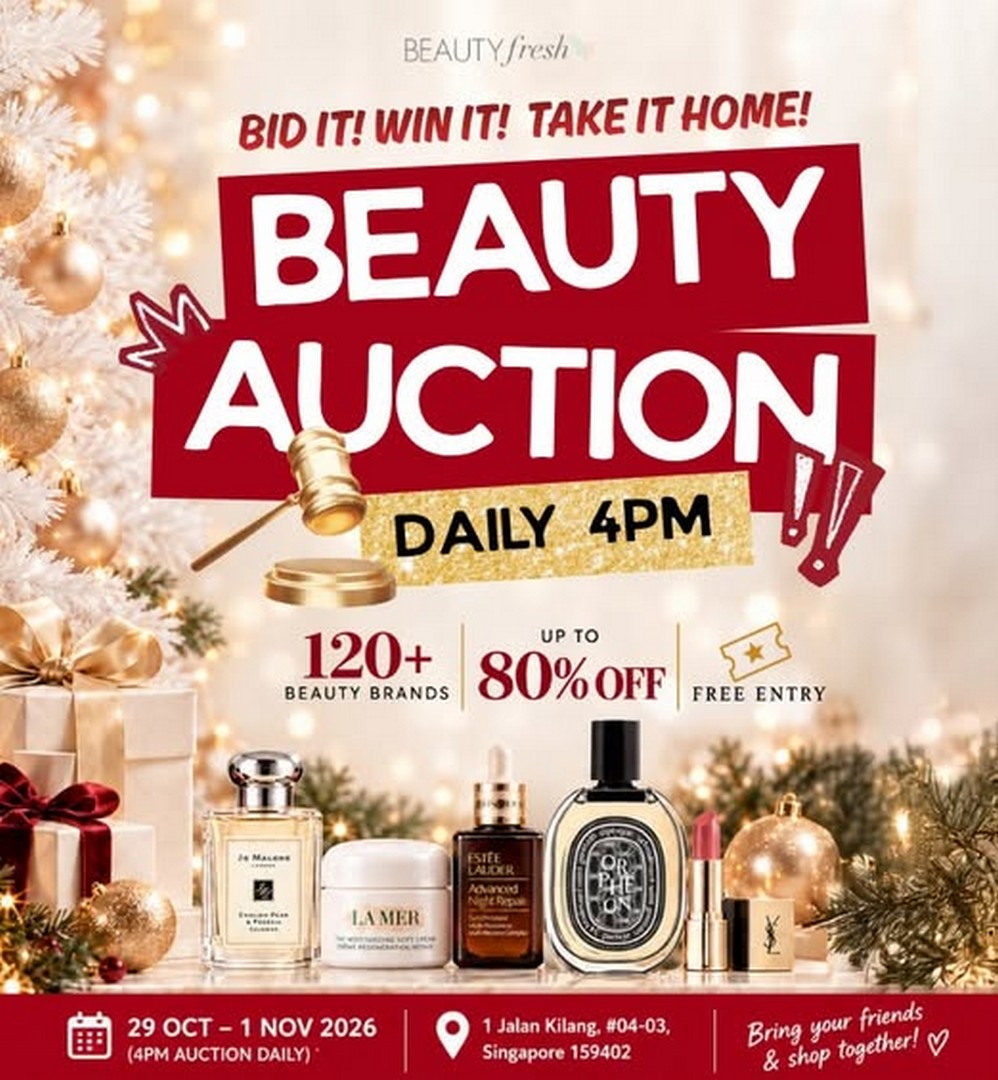 BeautyFresh-Christmas-Beauty-Bazaar-Christmas-Beauty-Auction 29 October–1 November 2026: BeautyFresh Christmas Beauty Bazaar Christmas Beauty Auction and Beauty Sale – Up to 80% Off 120+ Beauty Brands at 1 Jalan Kilang, Singapore