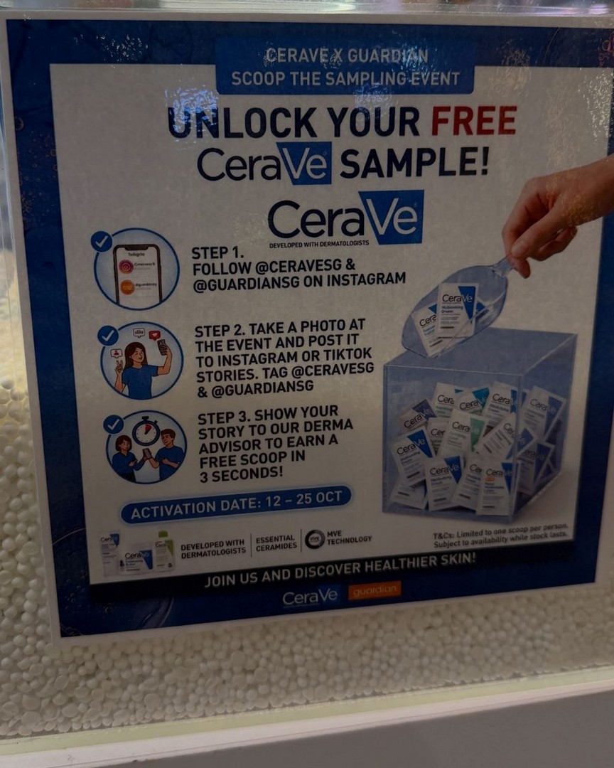CeraVe-Singapore-FREE-Skincare-Samples-Giveaway-7 Now till 25 October 2026: CeraVe Singapore: FREE Skincare Samples Giveaway at Guardian Ngee Ann City, Orchard Road – No Purchase Needed, 3-Second Scoop Challenge from 12pm to 8.30pm